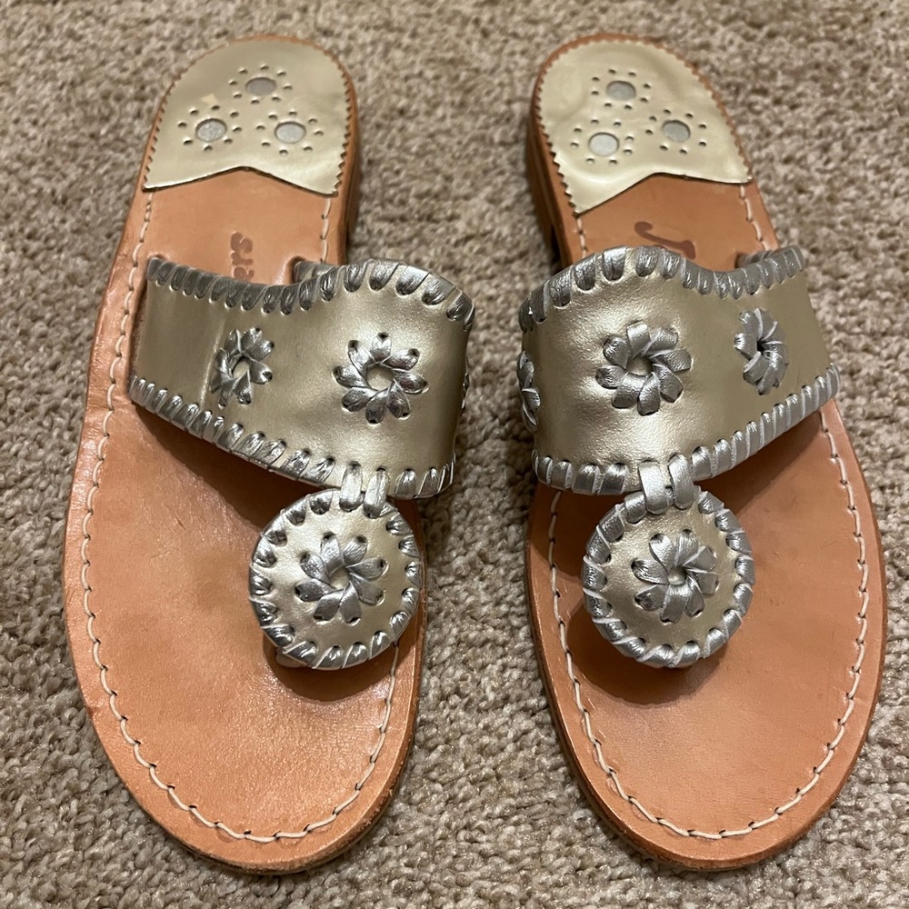 Jack Rogers whipstich metallic leather sandals